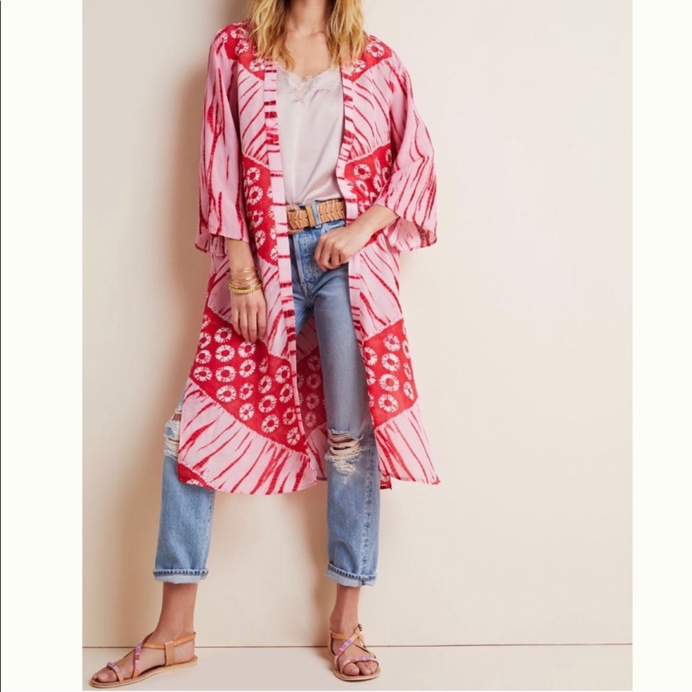 Anthropologie Pink and Red Patchwork Swim Coverup